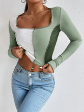 Color Block Top-stitching Square Neck Crop Tee